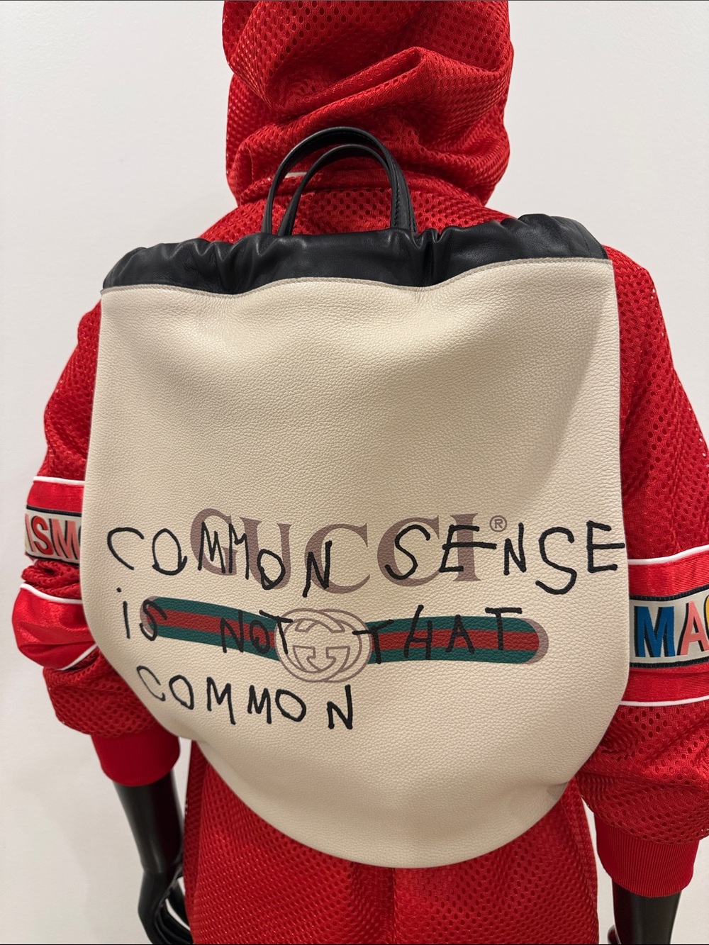 Gucci “Common Sense Is Not That Common” Leather Handbag & Backpack Full Set NEW